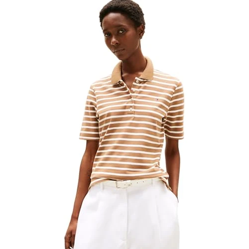 Tommy Hilfiger 1985 REG Pique Polo SS WW0WW43224 Dames, Bruin (Hickory/Ecru Stp), XXL