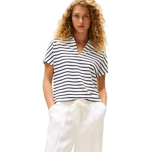 Offerta a tempo: Tommy Hilfiger Donna Maglietta Polo Maniche Corte Lyocell Tipping Open Senza Bottoni, Multicolore (Breton/ECU/Dark Night Navy), L - 0.00% da 58.06 € a 58.06 €