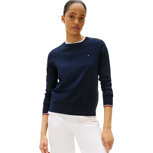 Tommy Hilfiger Damen Pullover Jersey Fine mit Rundhalsausschnitt, Blau (Dark Night Navy Gs), XXS