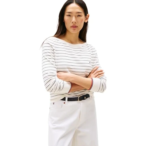 Offerta a tempo: Tommy Hilfiger Pullover Donna Pullover in Maglia, Multicolore (Ivory Silk/Dark Night Navy Fine STP) — 31% da 99,90 € a 69,00 €