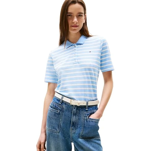 Limited-time offer: Tommy Hilfiger Women’s 1985 Short Sleeve Regular Fit Pique Polo Shirt, Multicolor (Breton STP Vessel Blue/Ecru), S from 70.00 GBP to 52.00 GBP (save 26%)