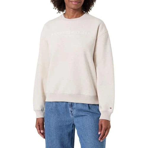 Tommy Hilfiger Women's Sweatshirt without Hood, Off-White (Heather Oatmilk), M