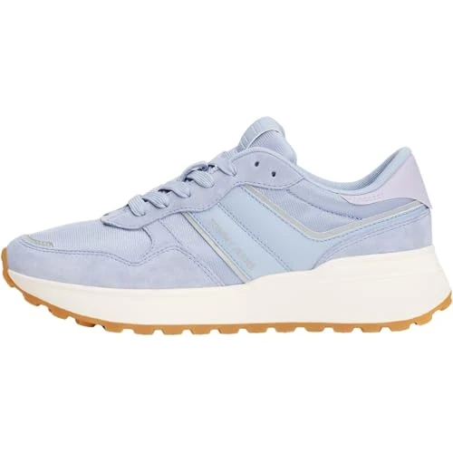 Tommy Jeans Damen Runner Sneaker Cleated aus Wildleder, Blau (Blue Chime), 38