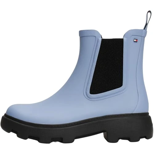 Tommy Hilfiger Damen Gummistiefel Rubber Rainboot mit Blockabsatz, Blau (Brisk Blue), 37