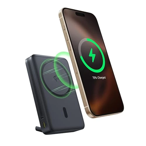 Baseus Nomos Qi2 Magsafe Batterie Externe, 15W Power Bank Magnétique pour iPhone 16/15/14/13, Powerbank 45W USB-C Charge Rapide, 10000mAh Batterie Pliable avec Indicateur, Petit mais Puissant, Noir