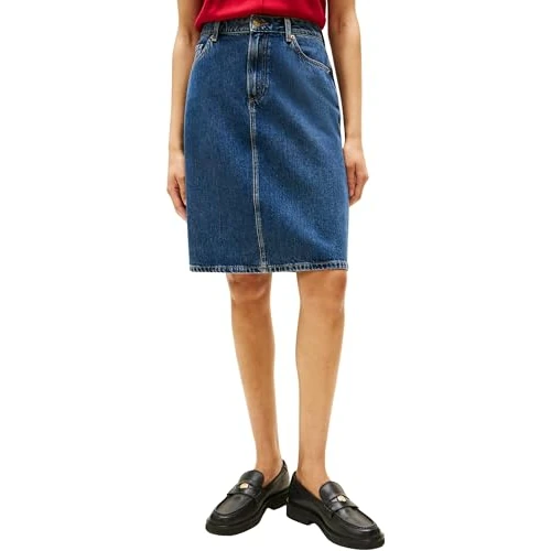 Offre limitée : Tommy Hilfiger Jupe en Denim Femme Dee Straight Longueur Genoux, Bleu (Dee), 40 de 99.90 € à 70.78 € (29% de remise)