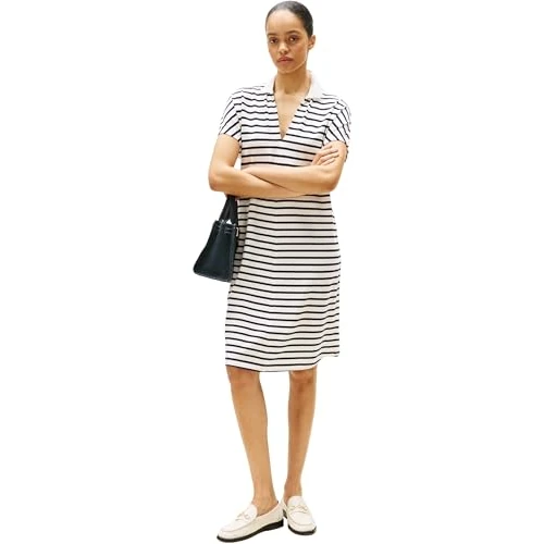 Zeitlich begrenztes Angebot: Tommy Hilfiger Damen Polokleid Lyocell Tipping Kurzarm, Mehrfarbig (Breton/ECU/Dark Night Navy), S von 83.95 € auf 83.95 € (0.00% Rabatt)