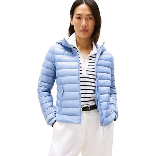 Tommy Hilfiger Donna Giacca Imbottita Down Hooded Jacket con Zip, Blu (Brisk Blue), S