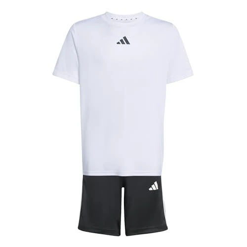 adidas Unisex Kids TRAIN ESSENTIALS 3-STRIPES T-SHIRT SET, white/black, 13-14 Years