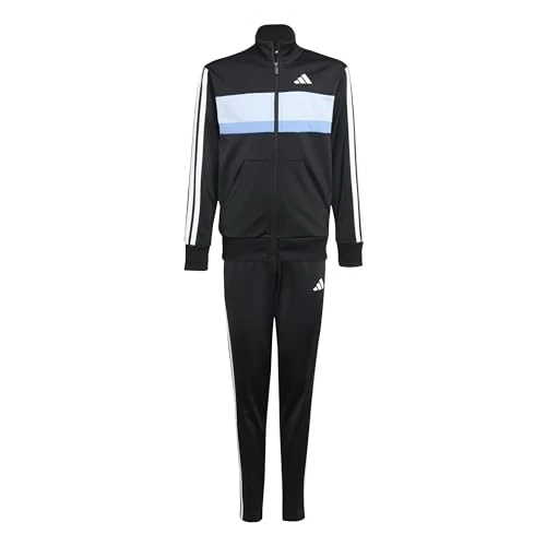 adidas Uniseks - dzieci SEASONAL ESSENTIALS TIBERIO 3 STRIPES TRICOT TRACKSUIT, black/glow blue/blue fusion/white, 7-8 Years