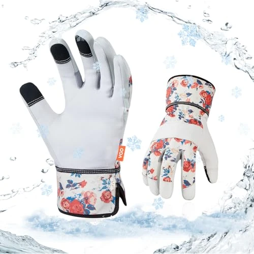 Offerta a tempo: Vgo... 1pair 5℃/41°F lavoro invernale guanti in pelle di capra, guanti da giardinaggio tempo freddo (GA3561FL-FM) - 0.00% da 22.98 € a 22.98 €