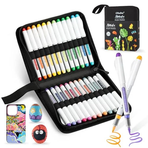 Tijdelijke aanbieding: Ohuhu Acryl Markers: Directe vloeibare verfpennen in 24 kleuren, penseelpunt, acryl markers met hoge dekking, verf markers, waterdicht, lichtecht voor beschilderen van stenen, paaseieren, hout, glas van 24.99 € naar 24.99 € (0.00% k