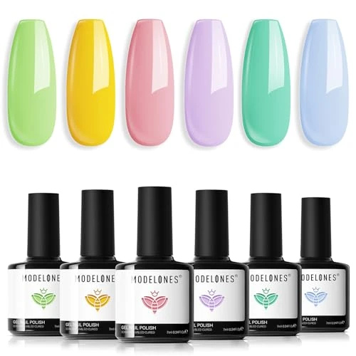 Offre limitee: Modelones Vernis Semi Permanent,Vernis Gel UV Semi Permanent 6 Couleur Vernis à Ongles Soak Off Gel Polish French Manucure, Vert Jaune Rose Violet Menthe-vert Bleu de 9.99 EUR a 2.99 EUR (economie 70%)