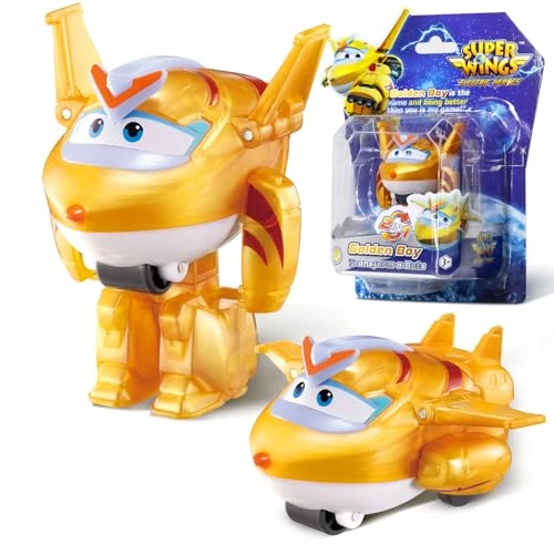 Super Wings Transforming aeroplano Golden Boy, figura trasformabile alta circa 5 cm/2 in, aeroplano e robot giocattolo per bambini e bambine di età superiore ai 3 anni