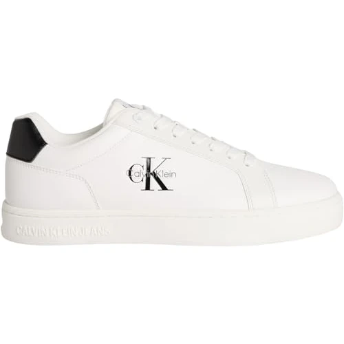 Calvin Klein Women’s Classic Mono Leather Cupsole Trainers, White (Bright White/Black), 6