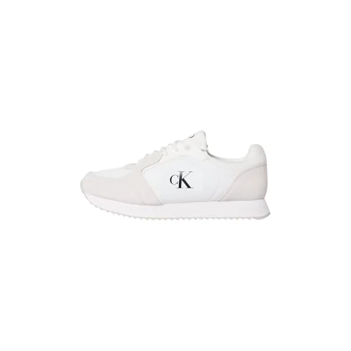 Calvin Klein Men’s Retro Sock Lace-Up Runner Trainers with Logo, White (Bright White/Black), 11