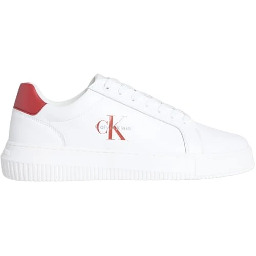 Calvin Klein Men’s Chunky Mono Leather Cupsole Trainers, Multicolor (Bright White/Tandoori Spice), 10