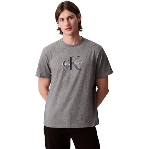Calvin Klein Uomo T-Shirt Maniche Corte Monologo Tee in Cotone, Grigio (Med Grey Htr), L