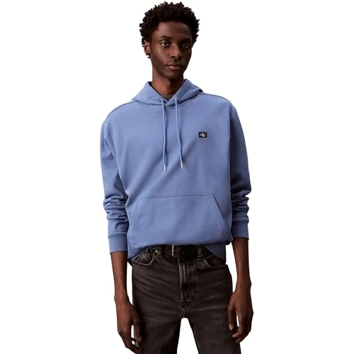Offerta a tempo: Calvin Klein Uomo Felpa Terry Badge con Cappuccio, Blu (Dull Nile Blue), M - 58% da 99.90 € a 41.93 €