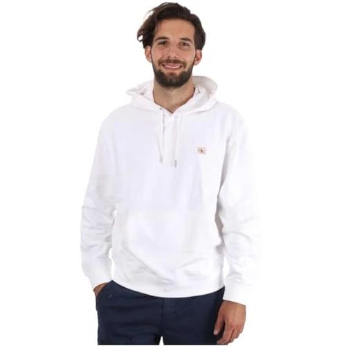 Calvin Klein Hoodie Hombre Terry Badge con Capucha, Blanco (Bright White), S
