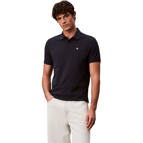 Offre limitée : Calvin Klein Polo Manches Courtes Homme Monogram Pique en Coton, Bleu (Dark Sapphire), XS de 69.90 € à 48.95 € (30% de remise)