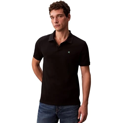 Offre limitée : Calvin Klein Polo Manches Courtes Homme Monogram Pique en Coton, Noir (Black), L de 48.95 € à 48.95 € (0.00% de remise)