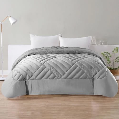 Il Gruppone Passione Casa Elegancka podwójna kołdra z aksamitu na zimę o wyglądzie pióra, 580 gr/m², ciepła kołdra dwuosobowa przyjazna dla kaczek, szara - podwójna