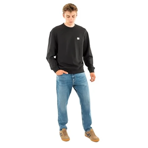 Calvin Klein Men’s Round Neck Terry Badge Sweatshirt, Black (Black), XS