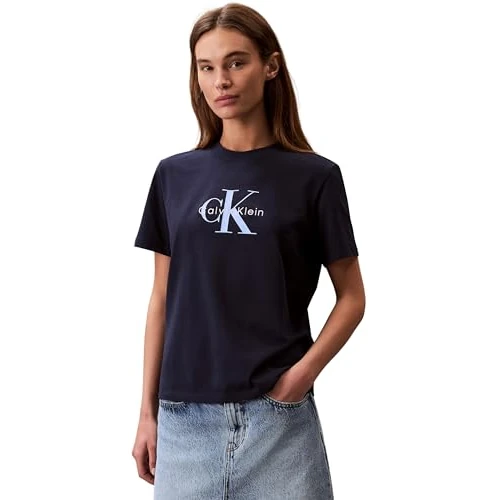 Calvin Klein Damen T-Shirt Kurzarm Hero Classic Monologo Tee mit Rundhalsausschnitt, Blau (Dark Sapphire), XXS