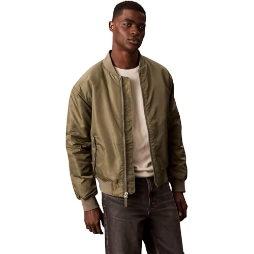 Calvin Klein Men's Hero Denim Bomber Jacket with Zip, Green (Dusty Olive), S
