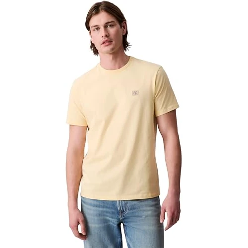 Calvin Klein T-Shirt Manches Courtes Homme Badge Jersey Classic Tee en Coton, Jaune (Sunlight), M