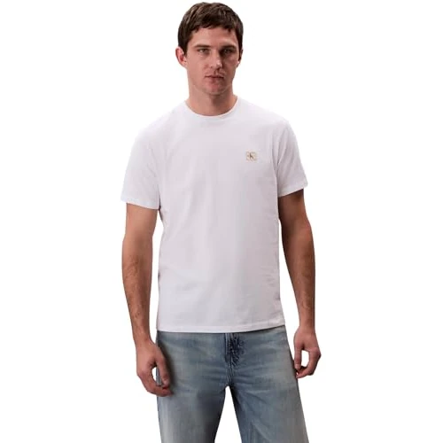 Calvin Klein Herren T-Shirt Kurzarm Badge Jersey Classic Tee aus Baumwolle, Weiß (Bright White), S