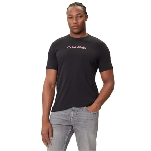 Calvin Klein Jeans Heren SS Glitched Logo EU Classic TEE LV04RC858G grafische T-shirts, zwart (zwart), L, Zwart (zwart), L