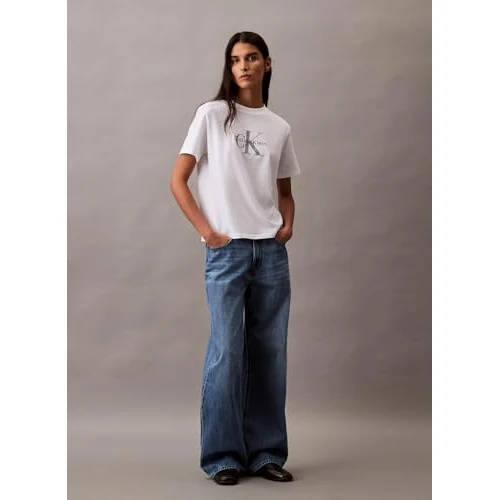 Calvin Klein Camiseta de Manga Corta Mujer Hero Classic Monologo tee con Cuello Redondo, Blanco (Brilliant White), 3XS