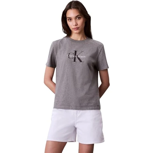Limitiertes Angebot: Calvin Klein Damen T-Shirt Kurzarm Hero Classic Monologo Tee mit Rundhalsausschnitt, Grau (B30 Grey Heather), M von 49.90 EUR auf 25.67 EUR (Spare 49%)