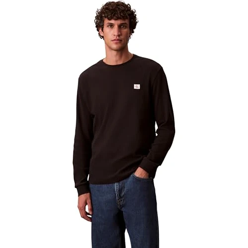 Limited-time offer: Calvin Klein Men’s Waffle Badge Long Sleeve Top with Round Neck, Black (Black), M from 35.10 £ to 35.10 £ (save 0.00%)