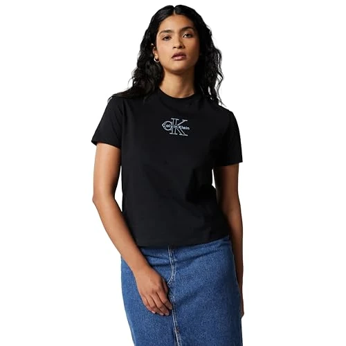 Calvin Klein Camiseta de manga corta Mujer Classic Fit Tee de algodón, Negro (Black), XXS
