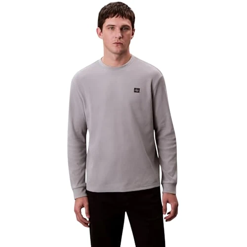 Limited-time offer: Calvin Klein Men’s Waffle Badge Long Sleeve Top with Round Neck, Grey (Formal Gray), XXL from 55.00 GBP to 49.00 GBP (save 11%)