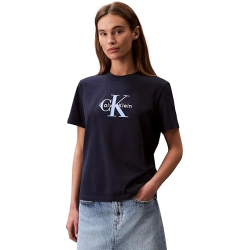 Limited-time offer: Calvin Klein Women’s Short Sleeve Round Neck Hero Classic Monologo T-Shirt, Blue (Dark Sapphire), S from 45.00 GBP to 27.13 GBP (save 40%)