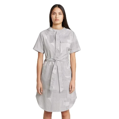 Offerta a tempo: G-STAR Belted Dress SS Wmn Abito Casual, Multicolore (Petrol Raw Lines D26157-d386-h066), S Donna - 71% da 81.44 € a 23.29 €