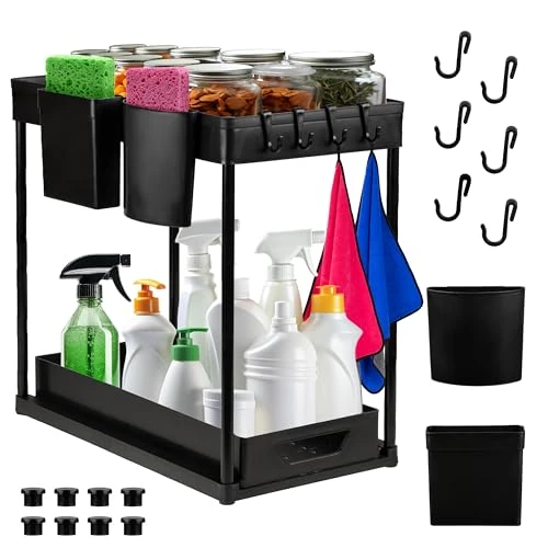 Offerta a tempo: Generico Organizer Sottolavello Cucina Bagno con Cassetti Estraibili, Porta Detergenti e Accessori, Scaffale Salvaspazio Multiuso, Struttura Robusta, Facile da Montare, Design Moderno - 20% da 17.90 € a 14.39 €