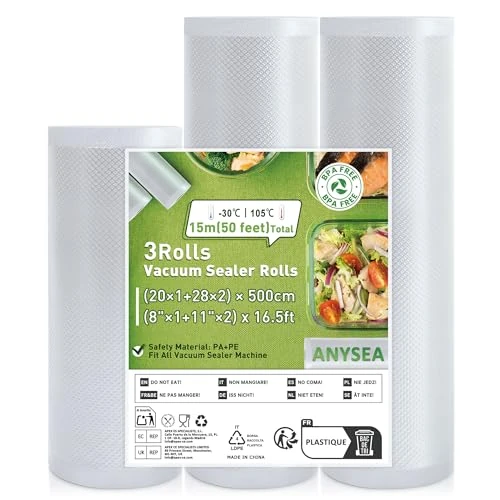 Oferta limitada: Bolsas Vacio Alimentos 3 Rollos：20x1/28x2/x500 cm Rollos Envasadora al Vacio Sin BPA, Bolsas Envasar al Vacio Alimentos apto para Sous Vide Cocina y Selladores al Vacío de 11.79 EUR a 11.79 EUR (ahorro 0%)