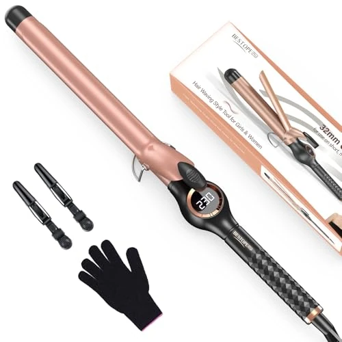 BESTOPE PRO 25mm Lockenstab, Lockenstab Große Llocken, Multi-Temperatur, Verlängerung Design Hair Curler, Schnelle Heizung Lockenstäbe mit Großem LCD-Display, mit Klemme und Handschuh