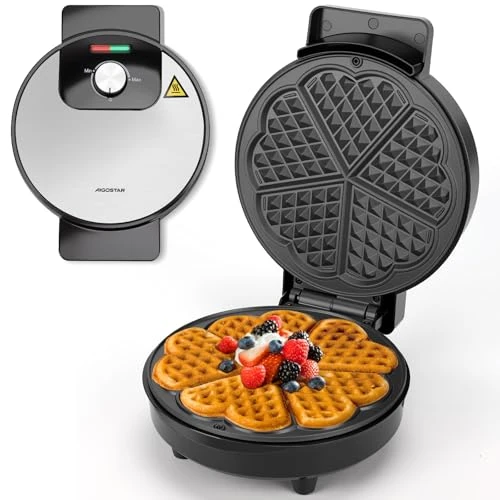 Offerta a tempo: Aigostar Macchina per Waffle a 5 Cuori, 1000W, Piastre Antiaderenti da 19 cm, Cottura Regolabile, Indicatore LED, Maniglie Antiscottatura, Design Compatto in Acciaio Inossidabile, BPA FREE, Crunchy - 21% da 32.99 € a 25.99 €