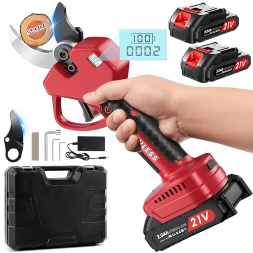 Offerta a tempo: Forbici Potatura a Batteria, 50 mm Forbice Potatura a Batteria 21V 2 * 2000 mAh per 1200 Tagli — 14% da 107,48 € a 92,15 €