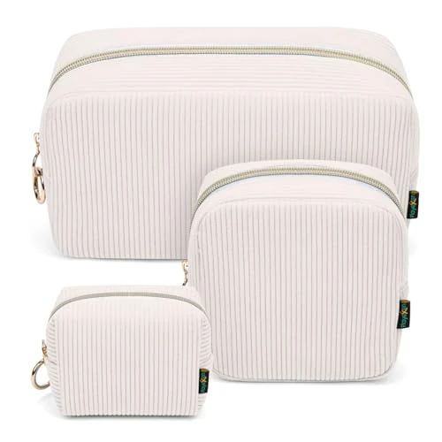 Offerta a tempo: Set di 3 Pochette Donna Trucchi Mini Trousse da Borsetta Ragazza Piccolo Beauty Case da Viaggio Grande Borsa da Trucco in Velluto a Coste Mini Pochette Portatile Porta Cosmetica Astuccio(Beige) - 36% da 14.99 € a 9.59 €