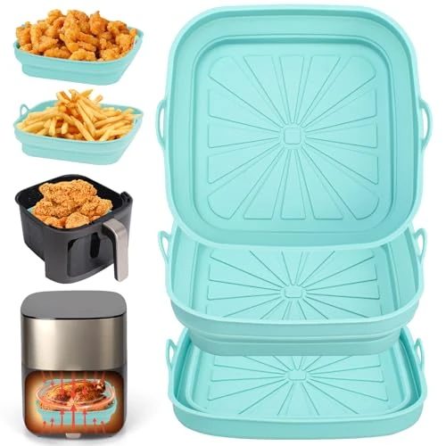 Limitiertes Angebot: Alyvisun Silikonform für Heißluftfritteuse, 3 Stück Airfryer Silikon Backform Wiederverwendbar Silikoneinsatz Quadratisch Silikonmatte Liners für Air Fryer, Mikrowelle, Ofen, Silicone, Blau von 12.99 EUR auf 12.99 EUR (Spare 0%)