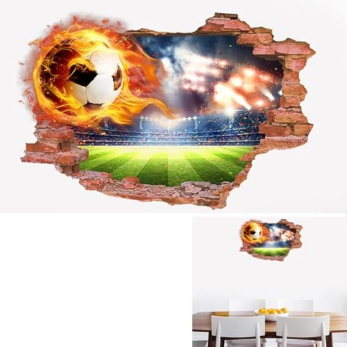 Syiyunran 3D Wall Sticker Football Children's Room – 1 Piece Football Wall Sticker Boys Self-Adhesive Breakthrough Poster Boy for Teenager's Room Teenager Bedroom Football Boy Wall Decoration Sticker