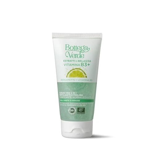 Offerta a tempo: Bottega Verde - Scrub Viso, 2 in 1, Estratti di Bellezza, 75 ml, Esfoliante e Peeling, per Pelli Miste o Grasse, con Bergamotto e Vitamina B4 - 70% da 20.00 € a 5.99 €