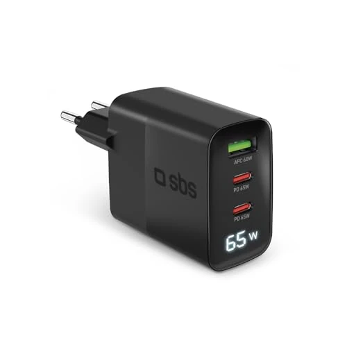 Offerta a tempo: SBS Alimentatore LCD 65W, Tecnologia GaN, Power Delivery (PD), Ricarica Rapida, Caricabatterie USB-C e USB-A con Display LCD, Caricatore per iPhone, Samsung, Notebook, Nero - 38% da 39.99 € a 24.99 €
